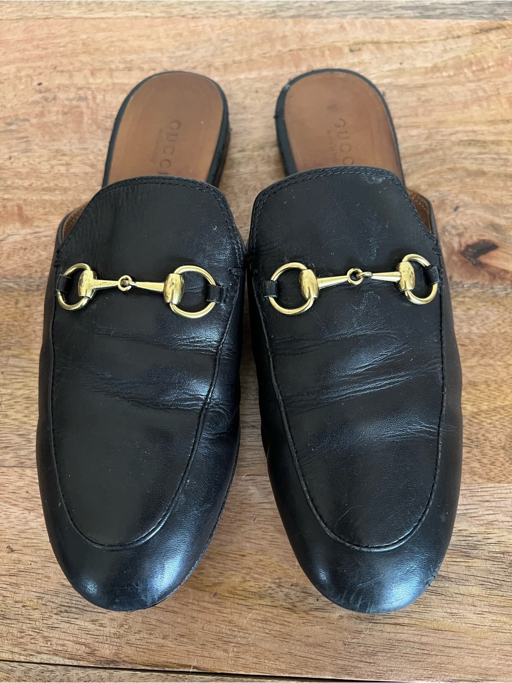 Gucci Princetown Women's Black Leather Horsebit Mules Sz 37